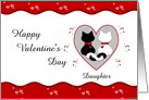 For Daughter - Cute Cat Couple Red Hearts Happy Valentine’s Day Card