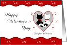 Daughter & Partner Cute Cat Couple Red Hearts Valentine’s Day Card