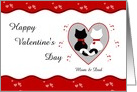 For Mom & Dad -Cute Cat Couple Red Hearts Happy Valentine’s Day Card