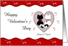 Aunt & Uncle -Cute Cat Couple Red Hearts Happy Valentine’s Day Card