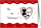 Be My Valentine Cute Cat Couple Red Hearts Happy Valentine’s Day Card