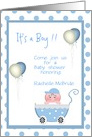 Blue Polkadot Stroller Boy Baby Shower Invitation Card