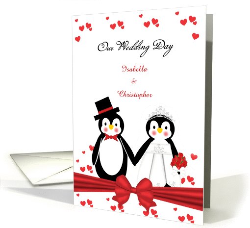 Cute Penguin Bride & Groom Wedding Invitation Custom card (1020737)