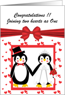Cute Penguin Bride & Groom Congratulations Wedding Card