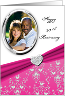 Elegant Pink Heart Damask 20th Wedding Anniversary Custom Photo Card