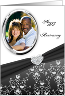 Elegant Black Heart Damask Wedding Anniversary Custom Photo Card