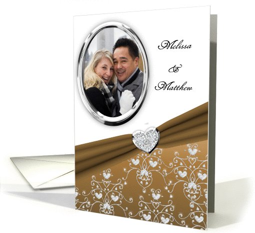 Elegant Beige Diamond Heart Damask Wedding Invitation Photo card