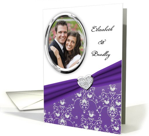 Elegant Purple Diamond Heart Damask Wedding Invitation Photo card