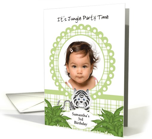Party in the Jungle Grey Tiger 3rd Birthday Photo Invitation card