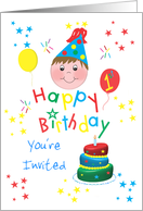 For Boys - Colorful Stars Happy 1st Birthday Invitation Card