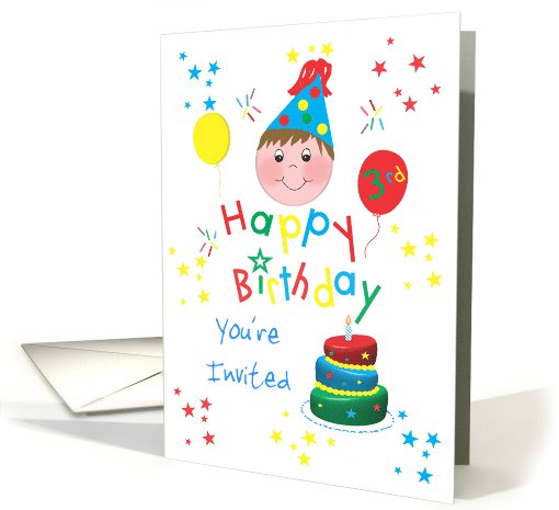 For Boys - Colorful Stars Happy 3rd Birthday Invitation card (1048167)