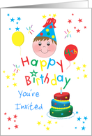For Boys - Colorful Stars Happy 4th Birthday Invitation Card