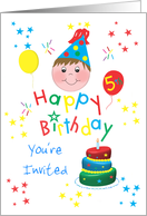 For Boys - Colorful Stars Happy 5th Birthday Invitation Card