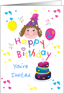 For Girls - Colorful Hearts Happy 2nd Birthday Invitation Card