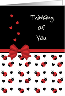 Cute Red and Black Ladybug Hearts Thinking of You Card