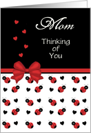 For Mom - Cute Red and Black Ladybug Hearts Thinking of You Card