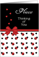 For Niece- Cute Red and Black Ladybug Hearts Thinking of You Card