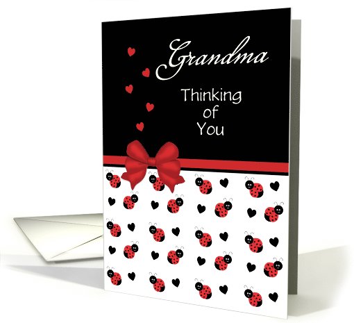 For Grandma- Cute Red and Black Ladybug Hearts Thinking of You card