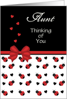 For Aunt - Cute Red and Black Ladybug Hearts Thinking of You Card