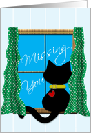 Cute Black Cat Looking out the Window Missing You Card