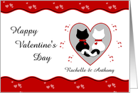 For Couple - Cute Cat Couple Red Hearts Happy Valentine’s Day Card