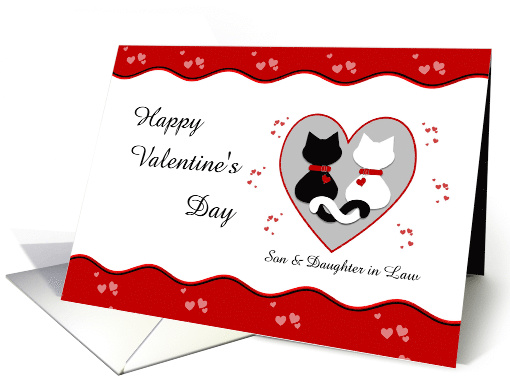 Son & Daughter in Law Cute Cat Couple Red Hearts Valentine's Day card