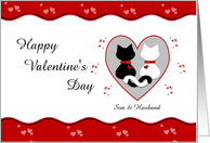 Son & Husband - Cute Cat Couple Red Hearts Happy Valentine’s Day Card