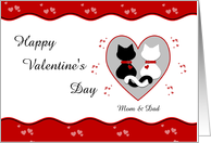 For Mom & Dad -Cute Cat Couple Red Hearts Happy Valentine’s Day Card