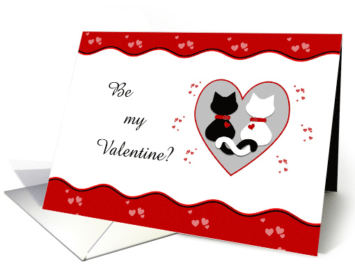 Be My Valentine Cute Cat Couple Red Hearts Happy Valentine's Day card