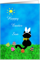 Customizable For Son Cute Black Cat Happy Easter Card
