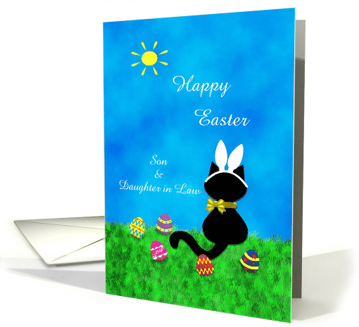 Customizable Son & Daughter-in-Law Cute Black Cat Happy Easter card