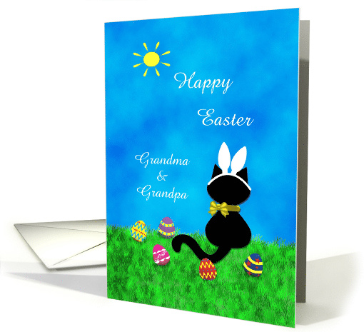 Customizable For Grandma & Grandpa Cute Black Cat Happy Easter card
