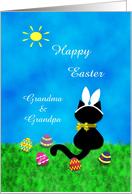 Customizable For Grandma & Grandpa Cute Black Cat Happy Easter Card