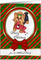 Customizable Cute Yorkie Art Merry Christmas Card