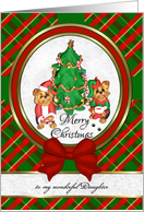 For Daughter - Cute Santa & Elf Yorkie Art Merry Christmas Card