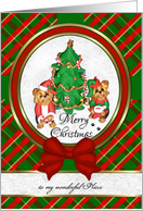 For Niece - Cute Santa & Elf Yorkie Art Merry Christmas card