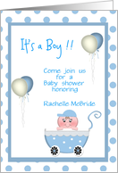 Blue Polkadot Stroller Boy Baby Shower Invitation Card