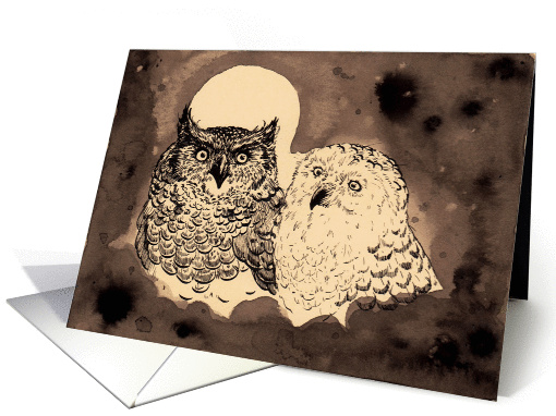 Moonlit Company Owls in Sepia Tones card (935300)