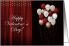 Red Heart Drapes and Bouquet of Balloons card