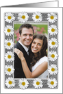 White and Yellow Daisies on Grayscale Burlap Frame Photo Card