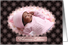 Photo Card, Baby Girl Announcement Brown and Pink Floral Design card