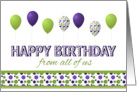 Happy Birthday,From All of Us,Purple,Green,Polka Dotted Balloons card
