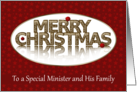 Merry Christmas, Minister and Family, Red and Gold card