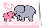 Birth Announcement, Girl, Personalized-Pink, Elephant- Mother and Baby card
