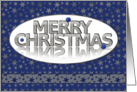 Merry Christmas,Blue and Silver Stars and Ornaments card