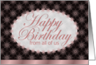 Happy Birthday,From all of Us, Group,Brown and Pink Floral Art Nouveau card