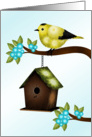 Yellow and Black Bird and Birdhouse,Thinking of You card