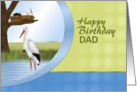 Stork and Nest,Blue and Green, Happy Birthday, Dad card