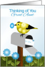 Yellow and Black Bird on Maibox,Thinking of You,Great Aunt card