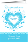 Teal and White Swirl Hearts, Wedding, Marriage, Personalized card